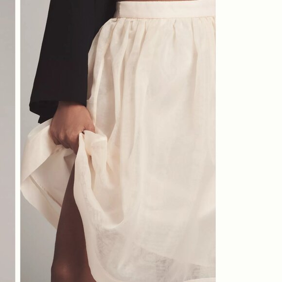 Cream Organza A-Line Midi Skirt - Full Party Skirt with Side Zip - Size XS - Picture 4 of 5